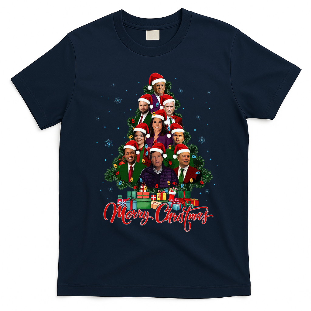 Trump Christmas Tree Dream Team Daddys Home 45 47 T-Shirt - Navy Blue