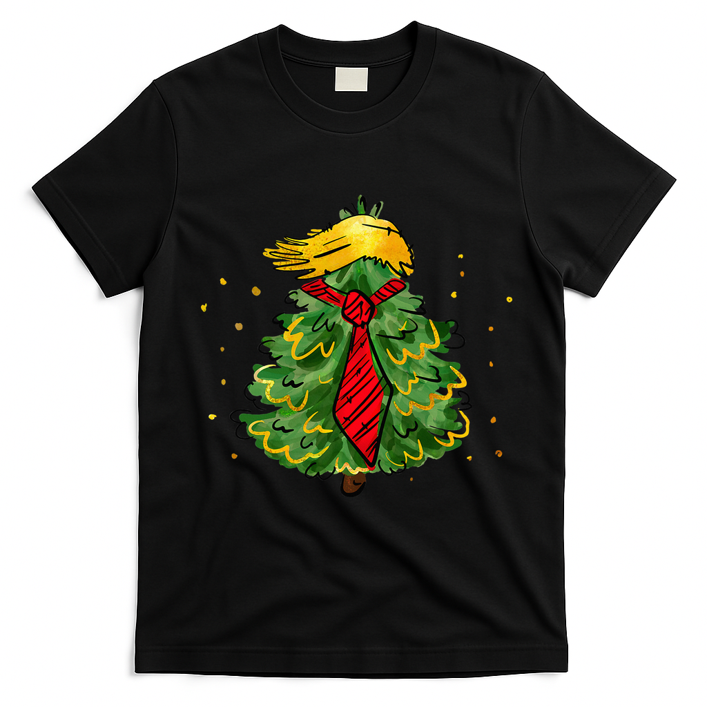 Trump Christmas Usa Funny Trump Hair Tree T-Shirt - Black