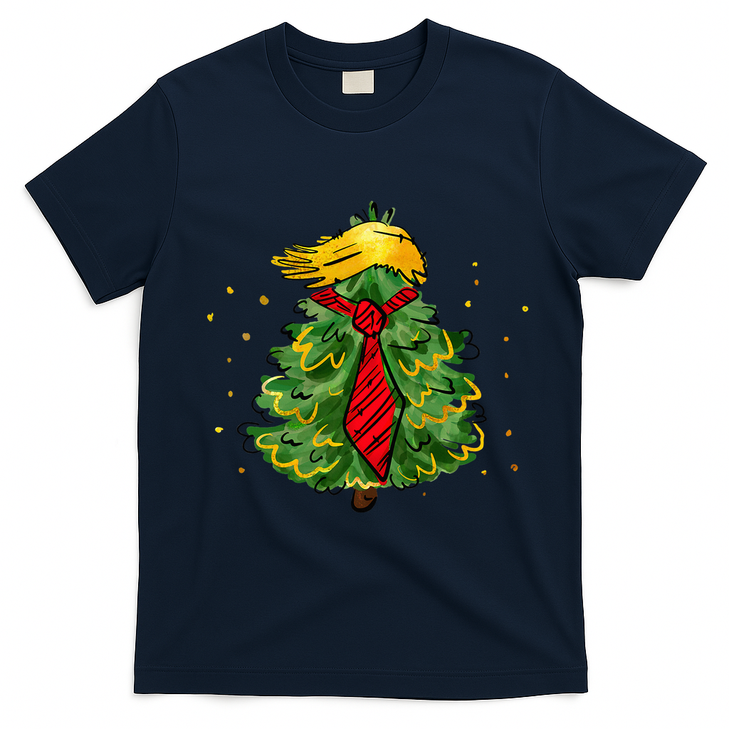 Trump Christmas Usa Funny Trump Hair Tree T-Shirt - Navy Blue