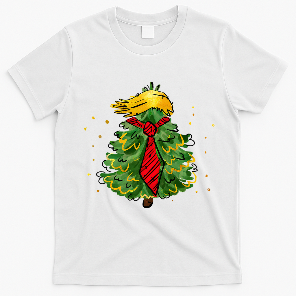Trump Christmas Usa Funny Trump Hair Tree T-Shirt - White
