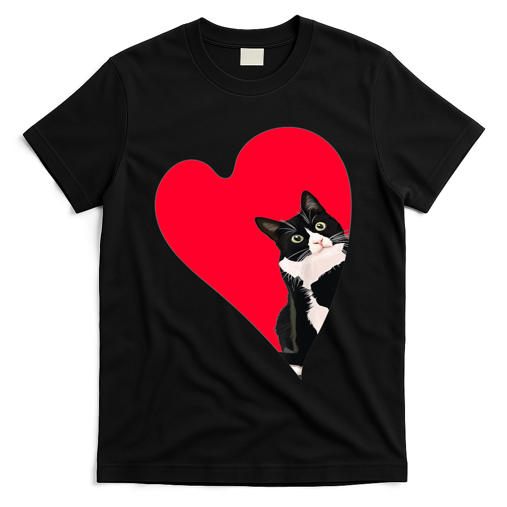Tuxedo Cat Valentine Heart For Kitten And Animal Lovers TShirt T-Shirt