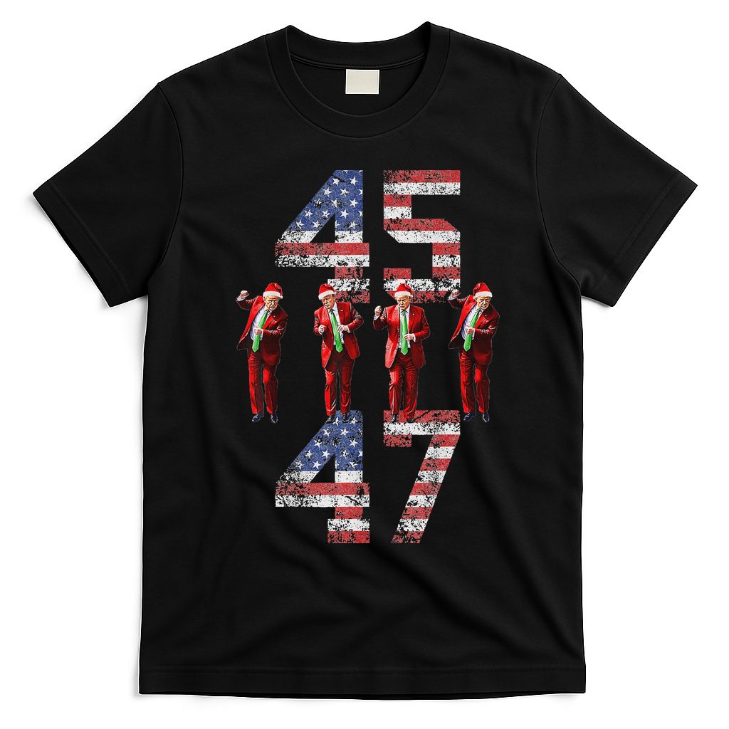 Trump Dance 45 47 American Flag Xmas Pajamas T-Shirt - Black