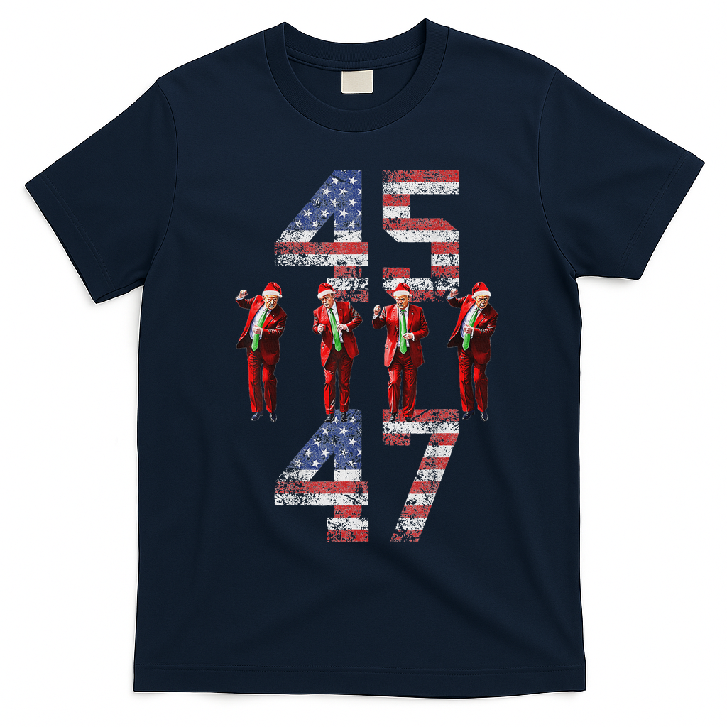 Trump Dance 45 47 American Flag Xmas Pajamas T-Shirt - Navy Blue