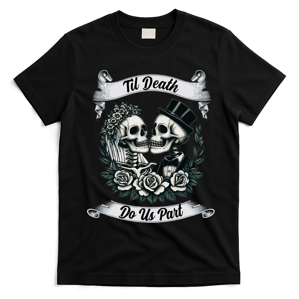 Til Death Do Us Part Skeleton Bride & Groom Marriagewedding T-Shirt - Black