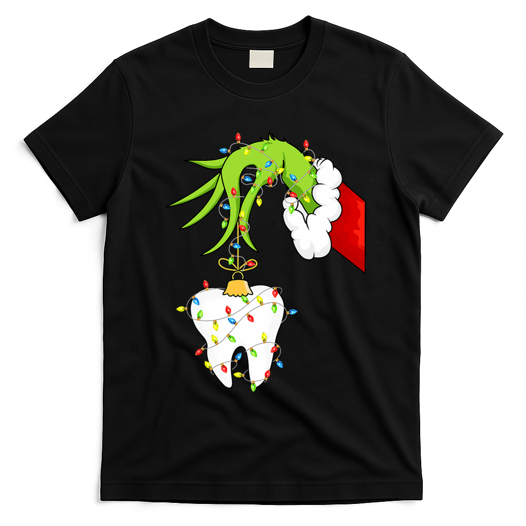 Tooth Dentist Dental Christmas Holiday T-Shirt - Black