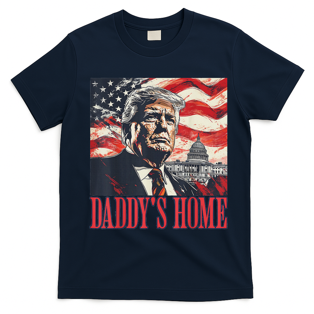 Trump Daddys Home White House Usa American Flag Vintage T-Shirt - Navy Blue