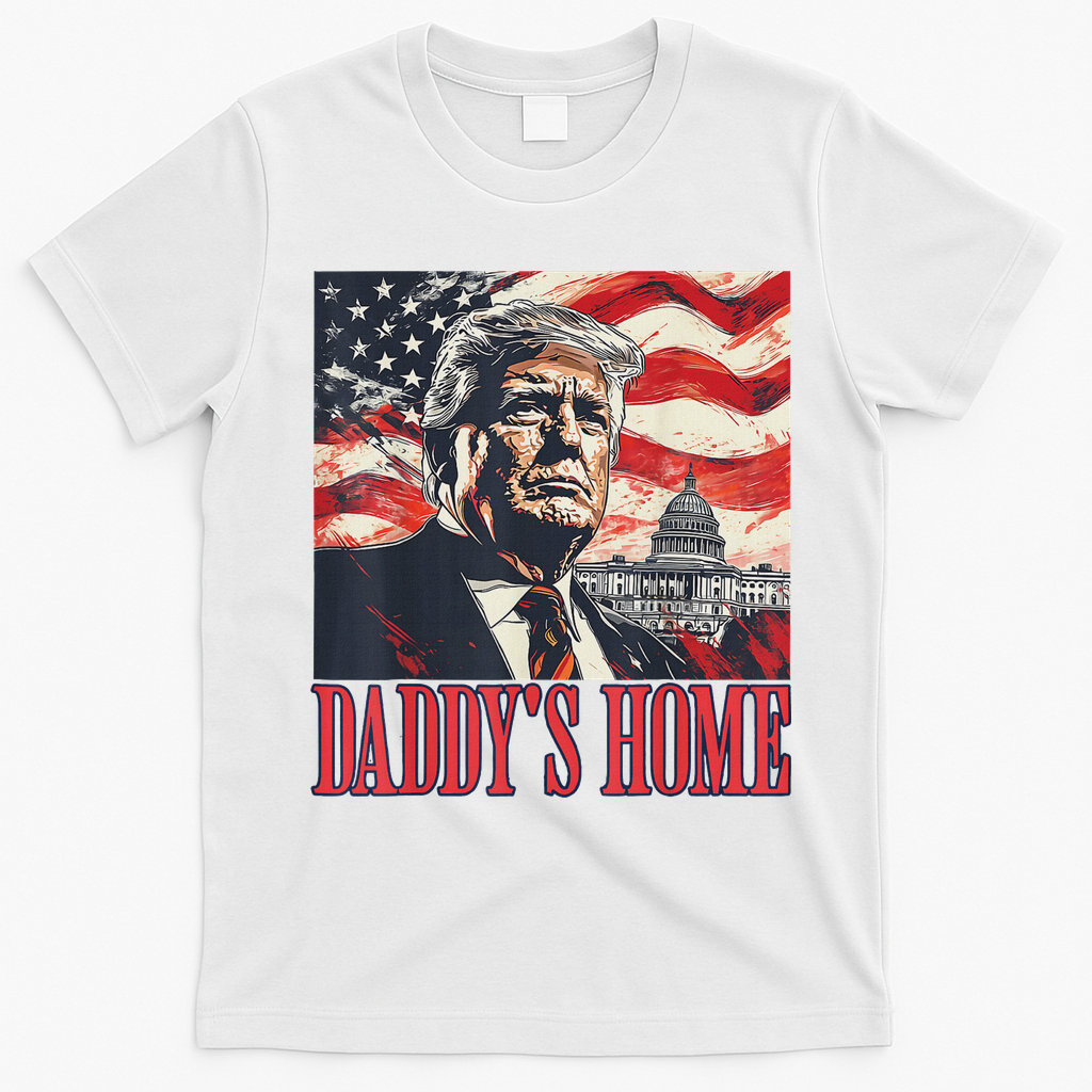 Trump Daddys Home White House Usa American Flag Vintage T-Shirt - White