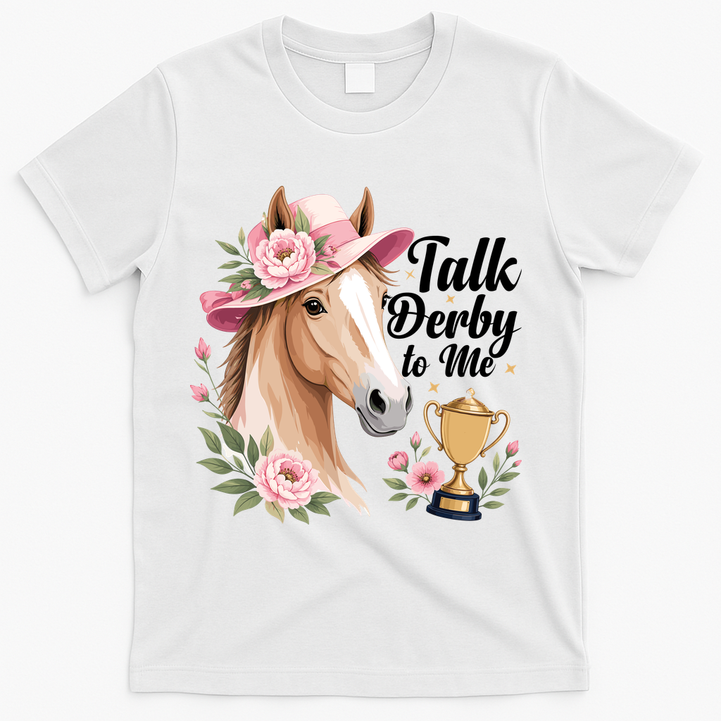 Talk Derby To Me Funny Horse Racing Meme T-Shirt - White