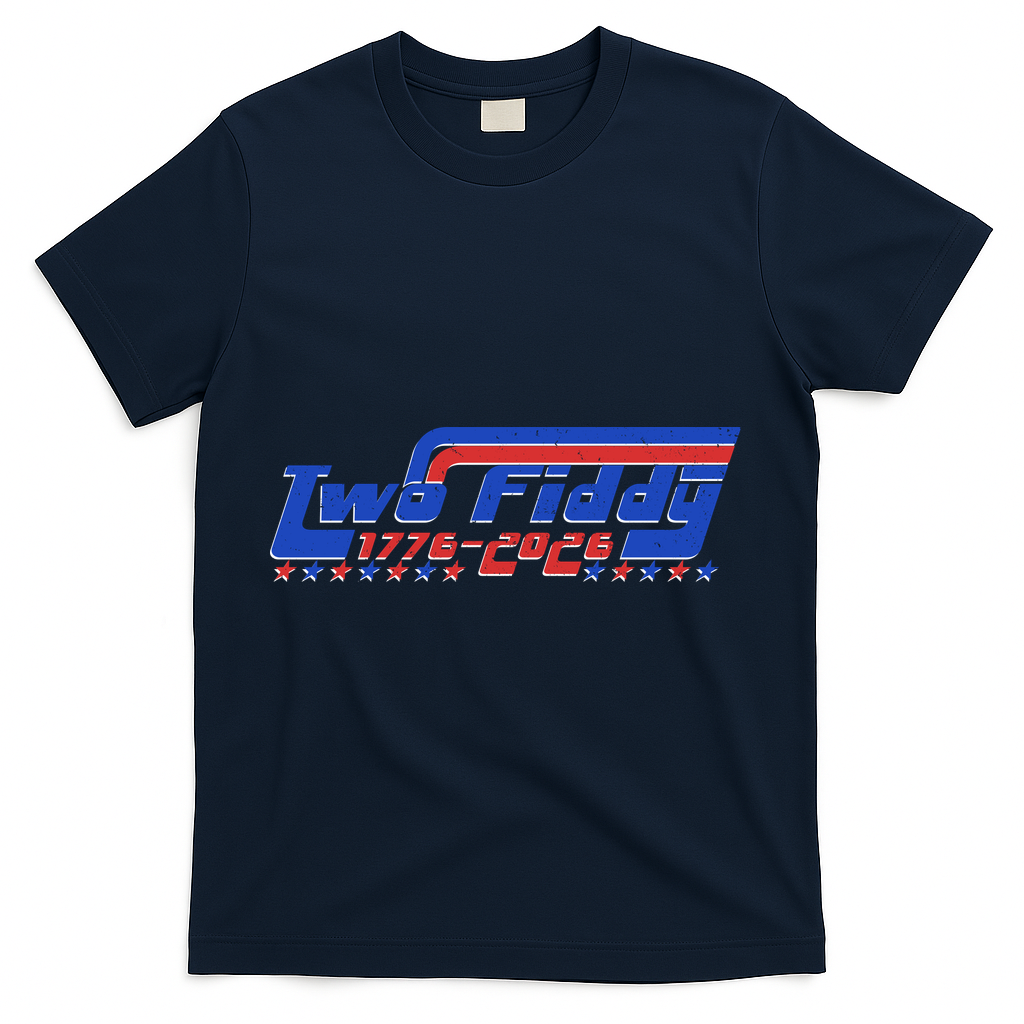 Two Fiddy 1776-2026 Vintage Americana Graphic Apparel T-Shirt - Navy
