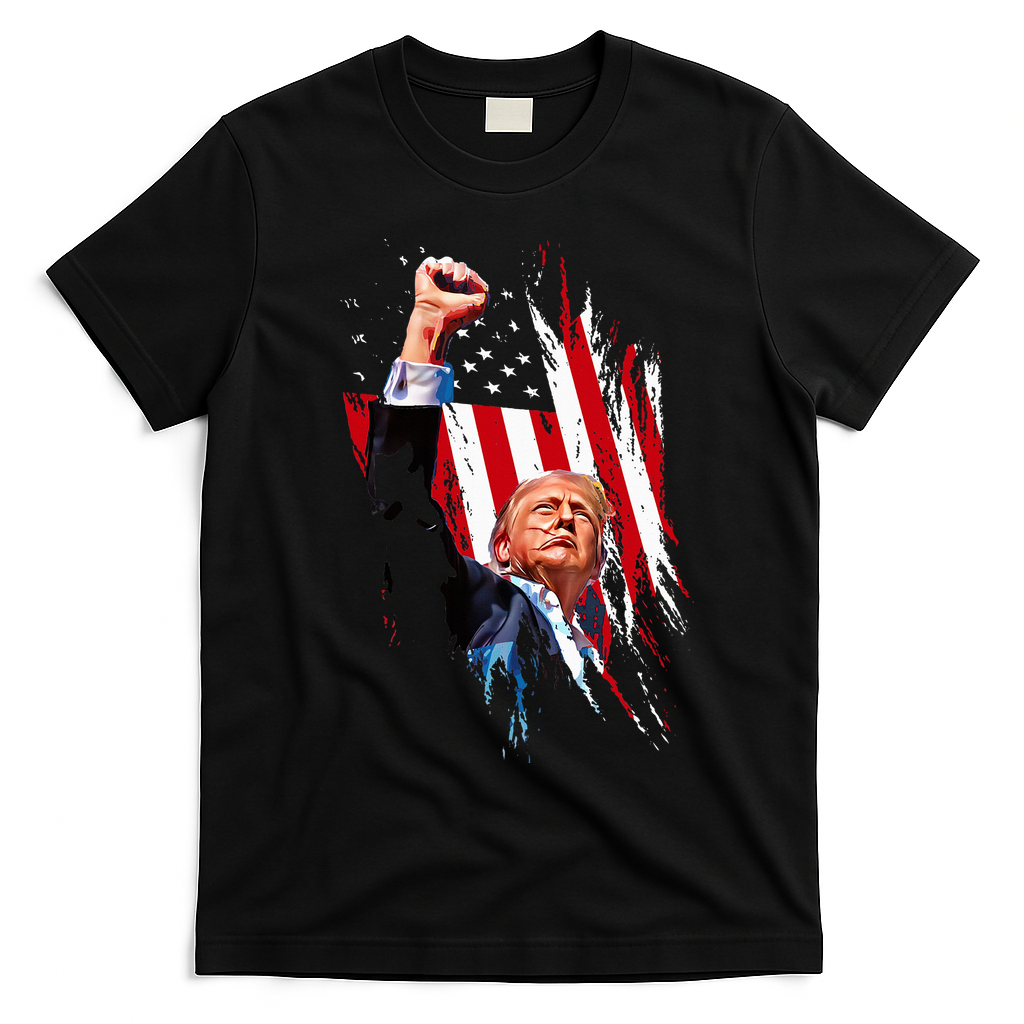 Trump Fist Pump Usa Flag Maga T-Shirt - Black