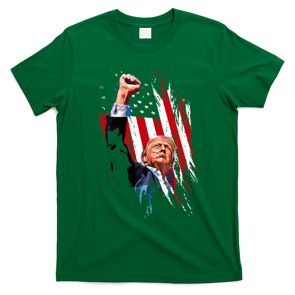 Trump Fist Pump Usa Flag Maga T-Shirt - Irish Green