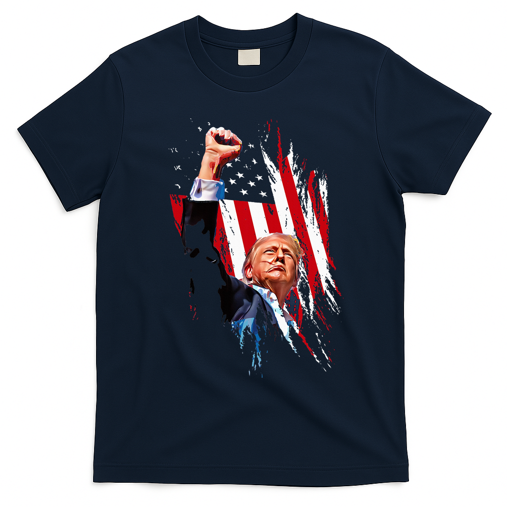 Trump Fist Pump Usa Flag Maga T-Shirt - Navy Blue
