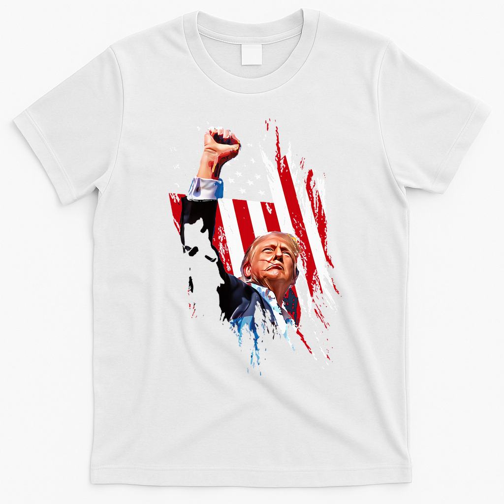 Trump Fist Pump Usa Flag Maga T-Shirt - White