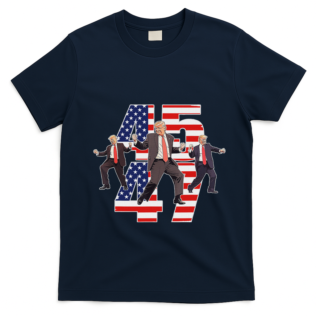Trump Funny Victory Dance Trump Dancing America 47 T-Shirt - Navy Blue