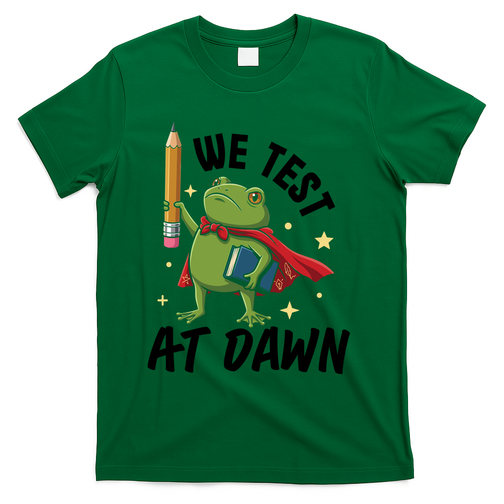Teacher Frog We Test At Dawn T-Shirt - Green