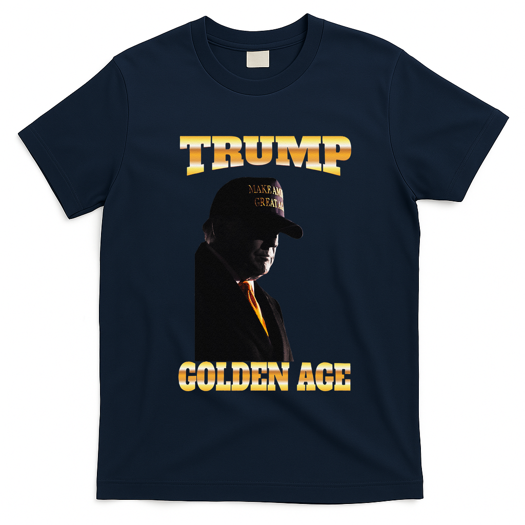 Trump Golden Age Silhouette Maga 45 47 Golden Tie T-Shirt - Navy Blue