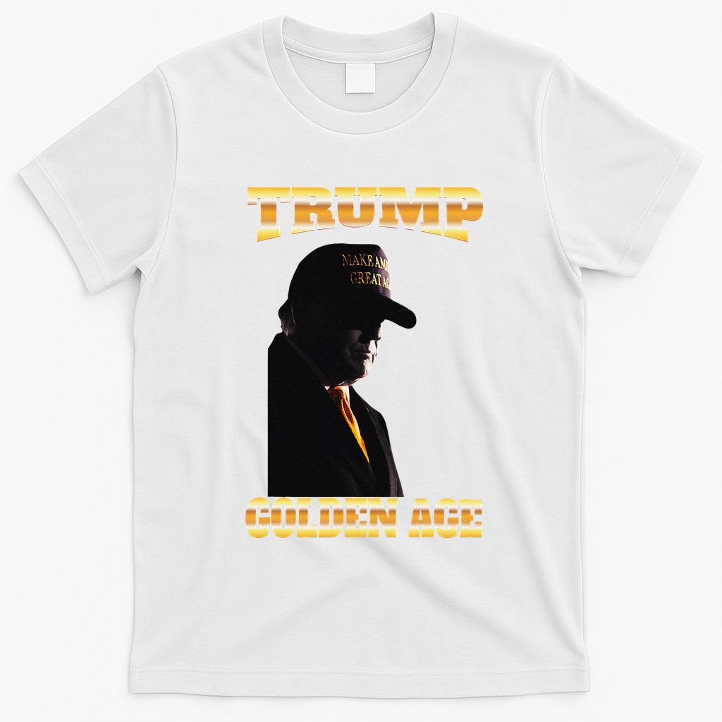 Trump Golden Age Silhouette Maga 45 47 Golden Tie T-Shirt - White