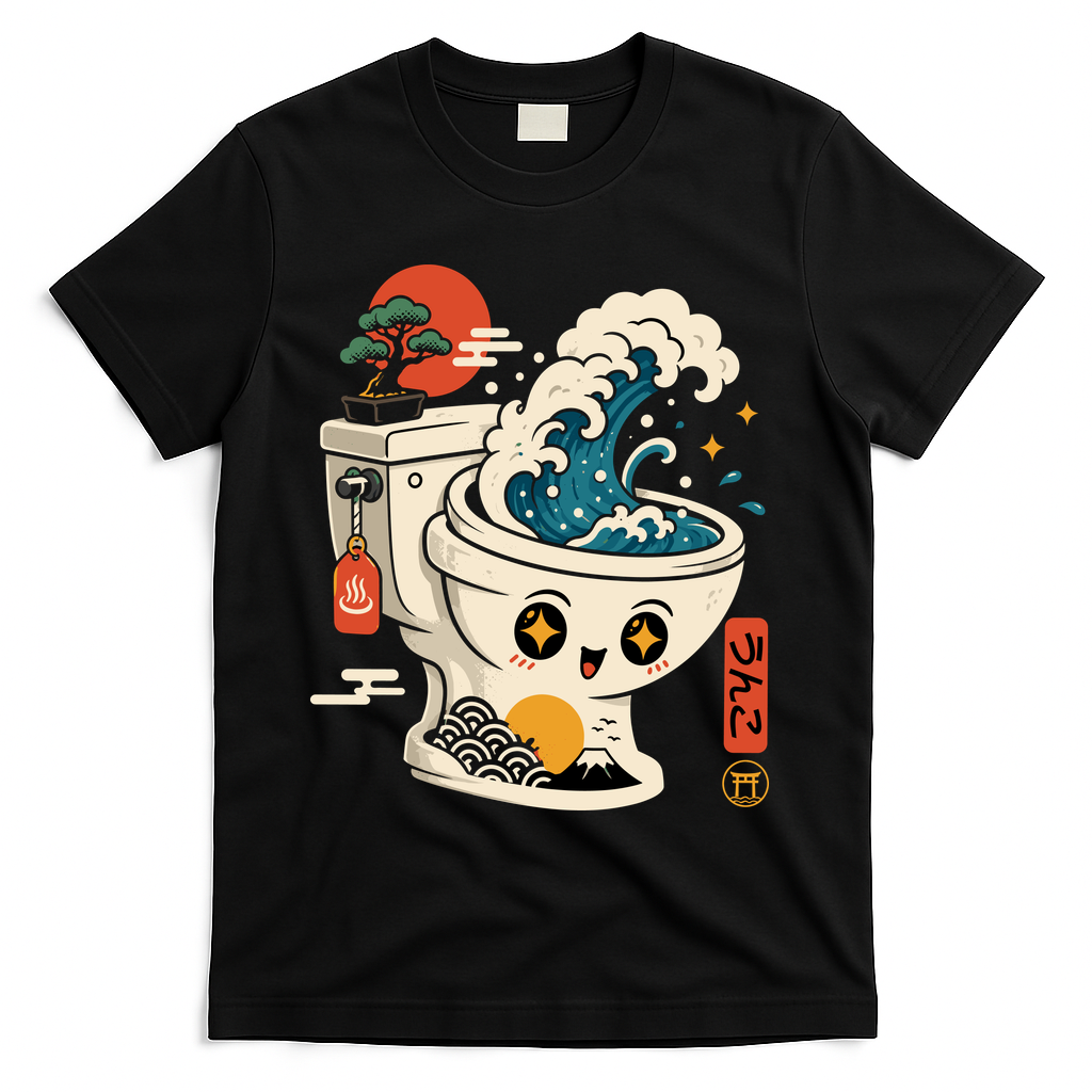 The Great Flush Wave Funny Toilet Spoof T-Shirt - Black