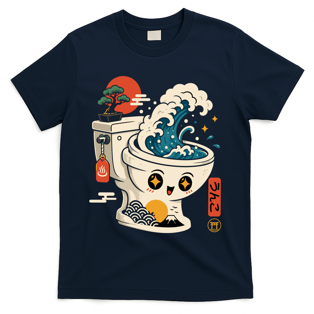 The Great Flush Wave Funny Toilet Spoof T-Shirt - Navy