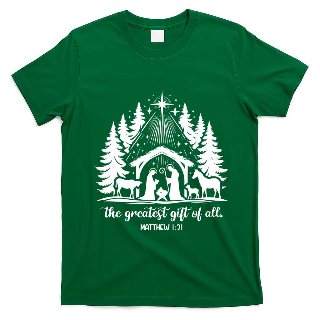 The Greatest Gift Of All Matthew 1:21 Christmas T-Shirt - Irish Green