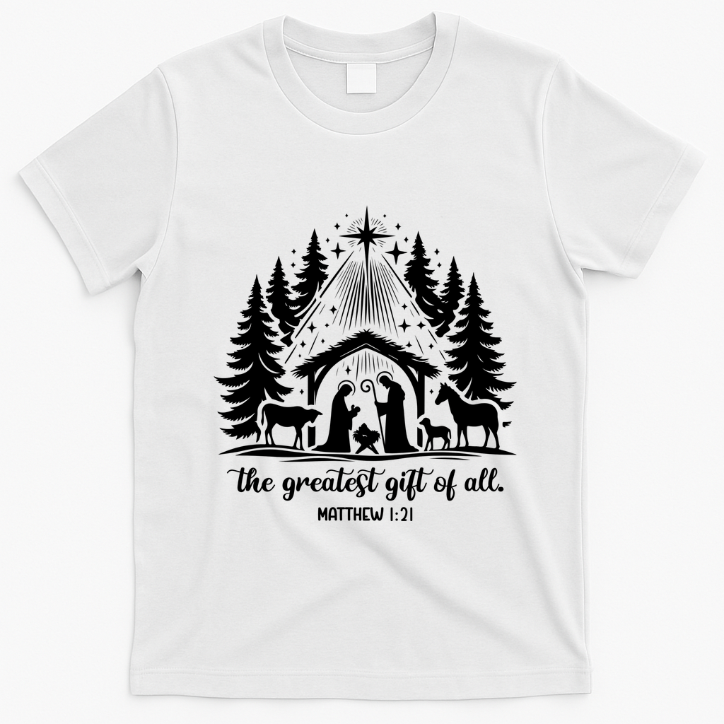 The Greatest Gift Of All Matthew 1:21 Christmas T-Shirt - White