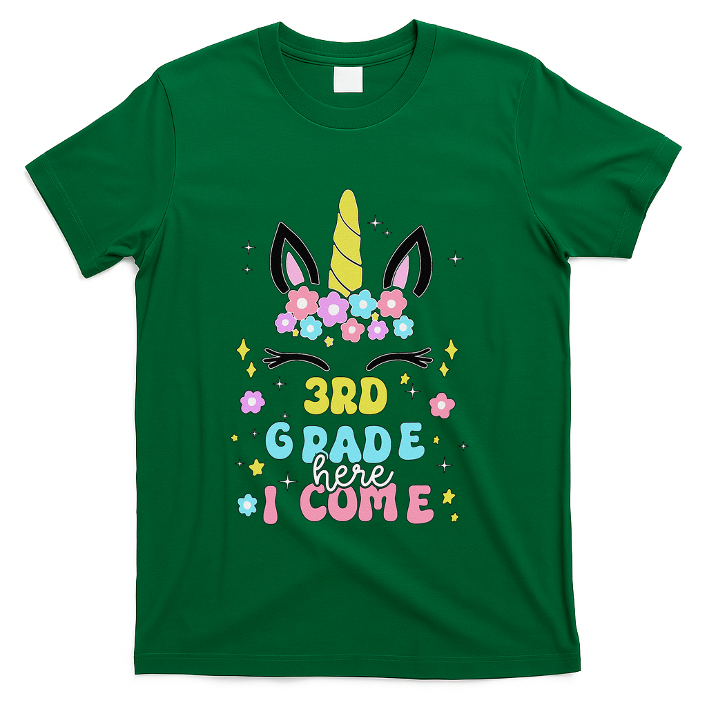 Third Grade Here I Come Unicorn Back To School T-Shirt - Green