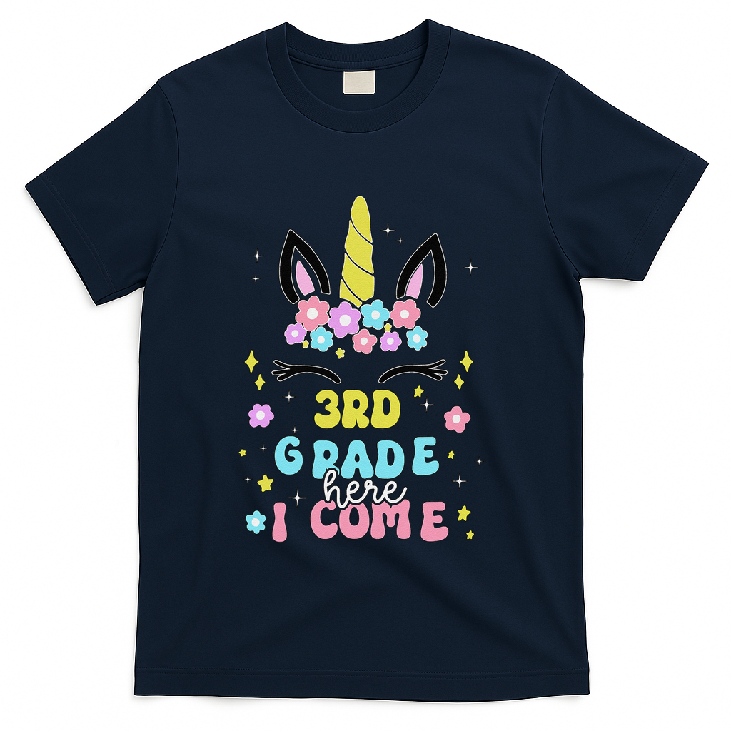 Third Grade Here I Come Unicorn Back To School T-Shirt - Navy