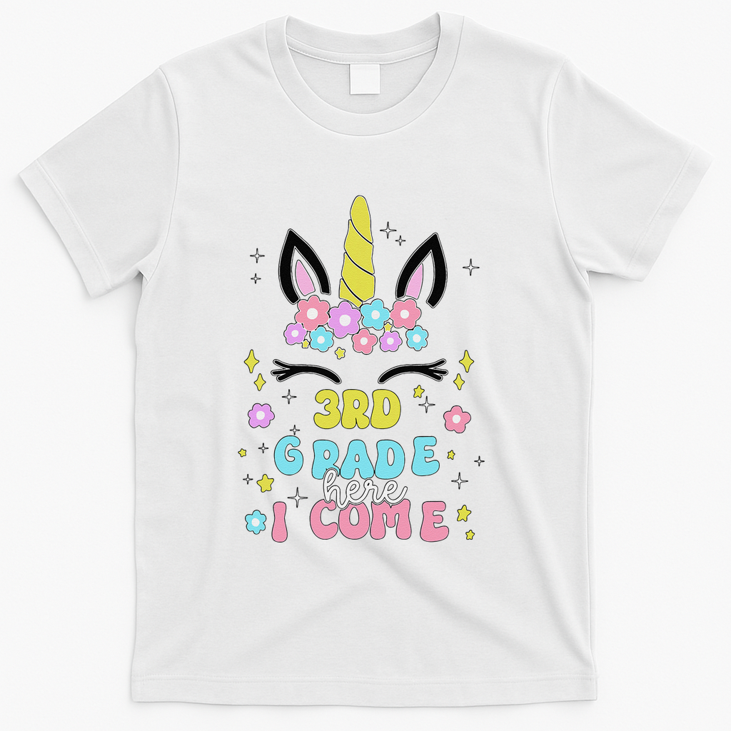 Third Grade Here I Come Unicorn Back To School T-Shirt - White