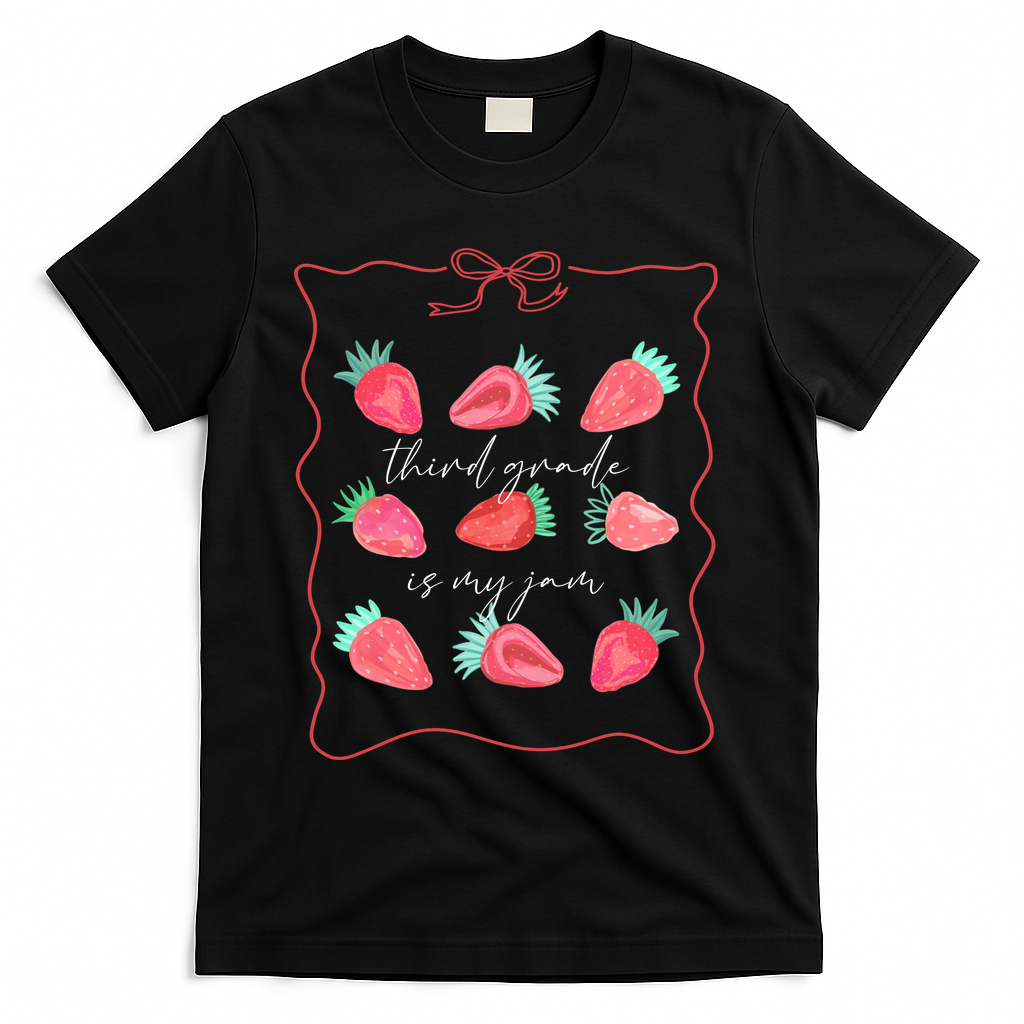 Third Grade Is My Jam Strawberry 3rd Grade Teacher T-Shirt - Black