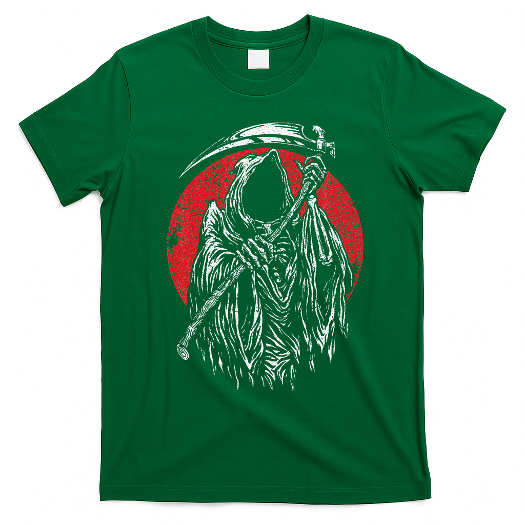 The Grim Reaper Skeleton Skull Death Scythe Grunge Horror T-Shirt - Irish Green
