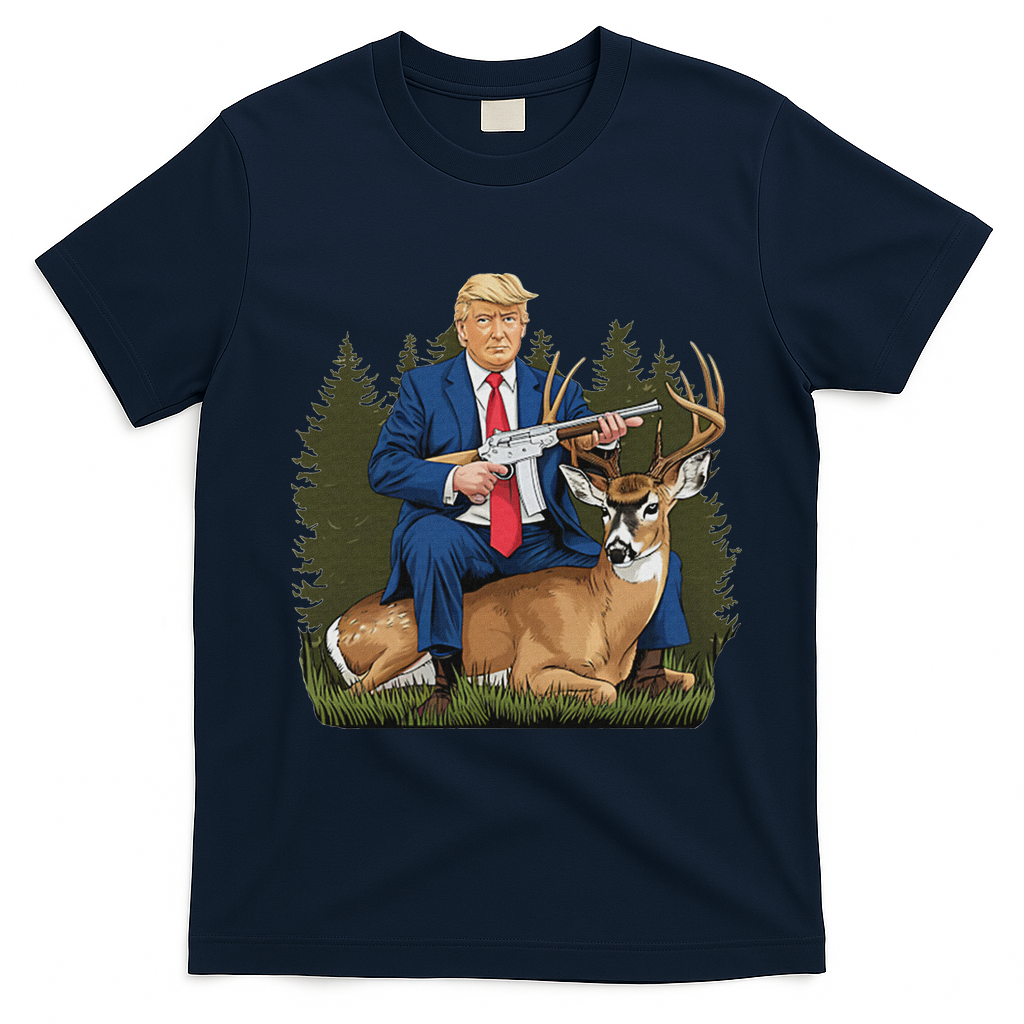 Trump Hunting Deer T-Shirt - Navy Blue