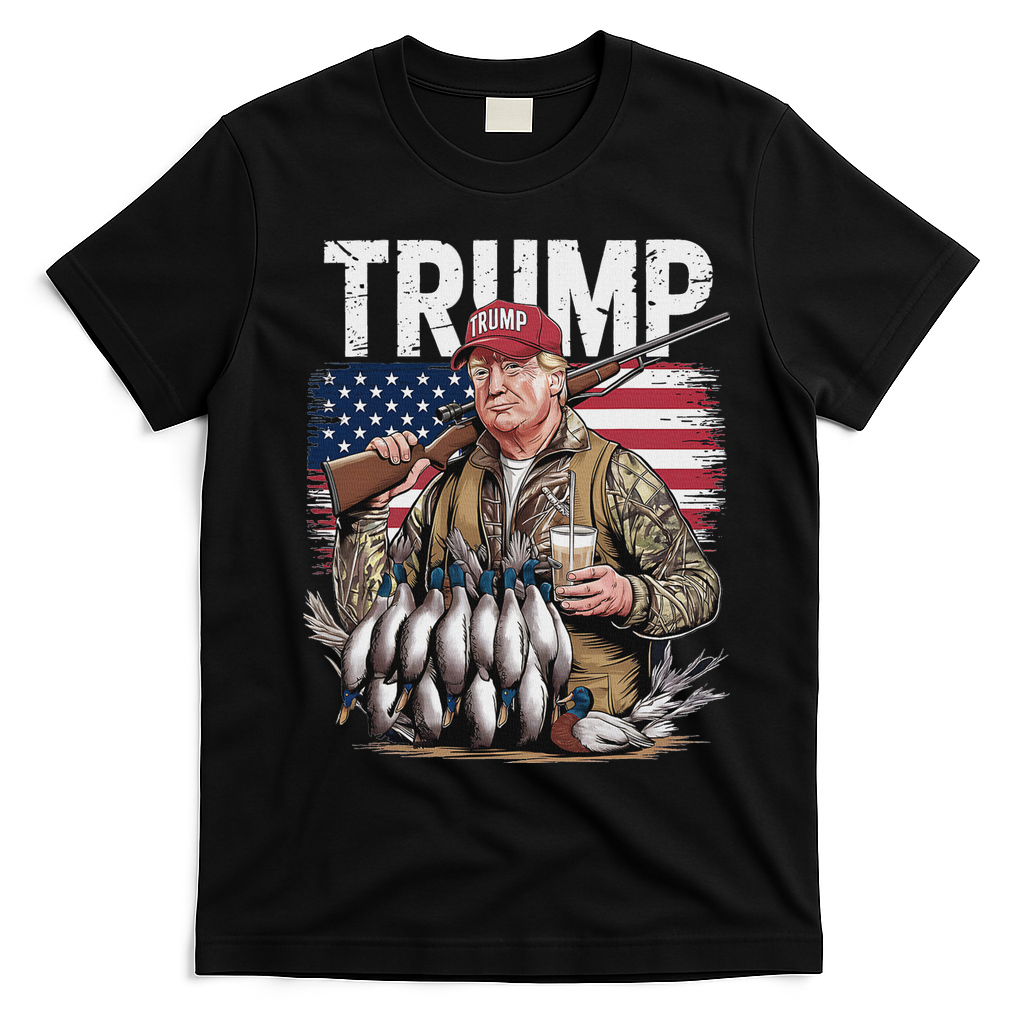 Trump Hunting Duck Hello Hunting Camo Hunting T-Shirt - Black