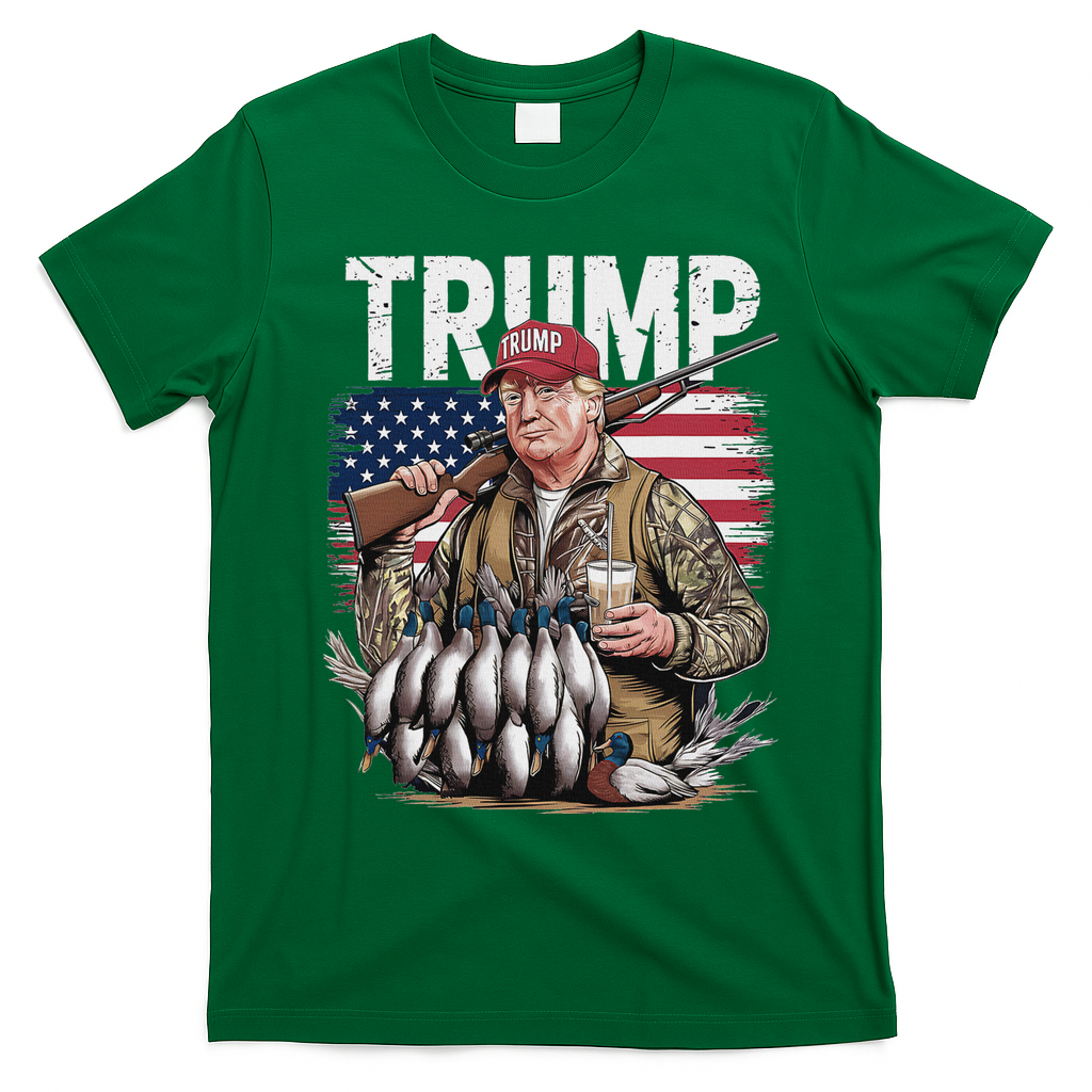 Trump Hunting Duck Hello Hunting Camo Hunting T-Shirt - Irish Green