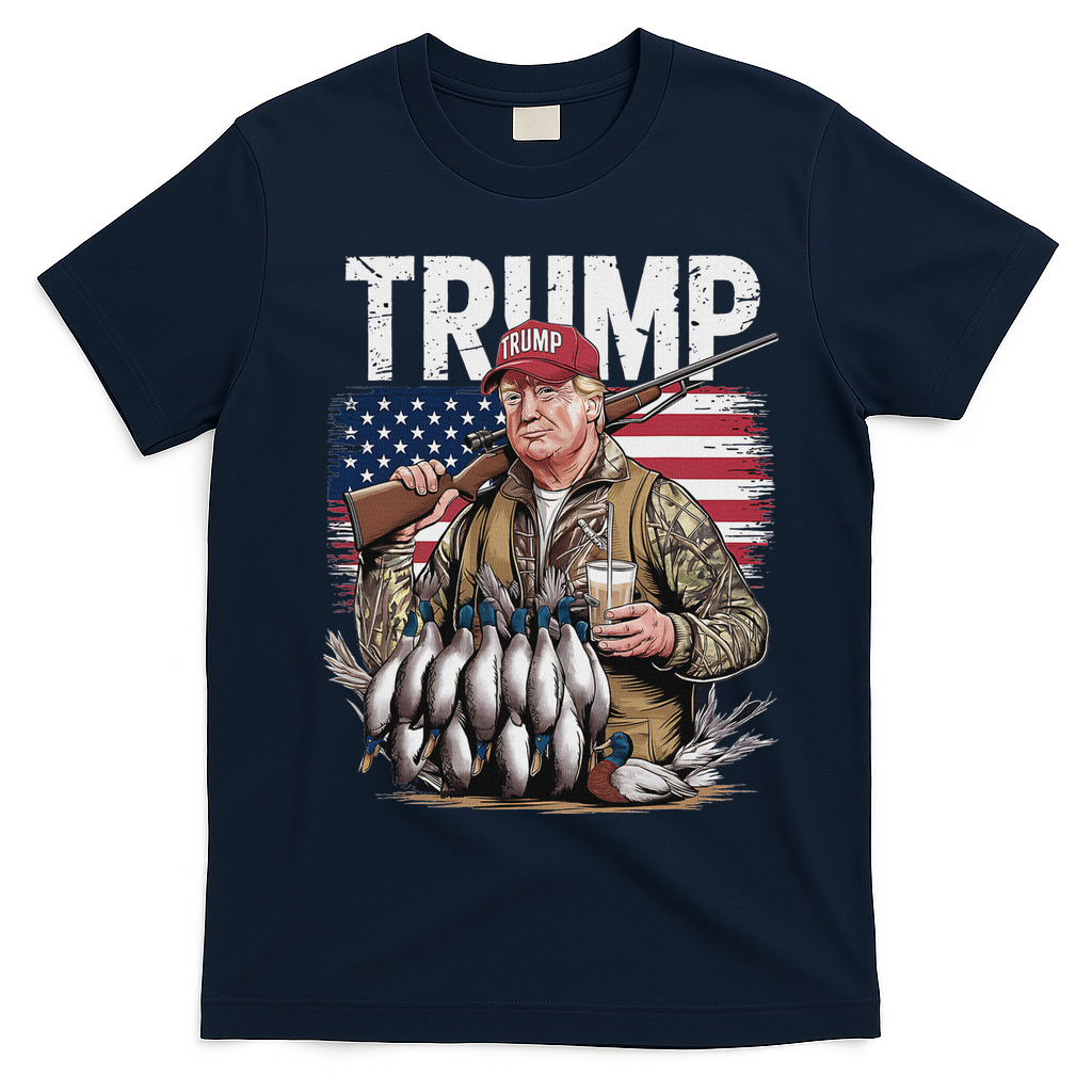 Trump Hunting Duck Hello Hunting Camo Hunting T-Shirt - Navy Blue