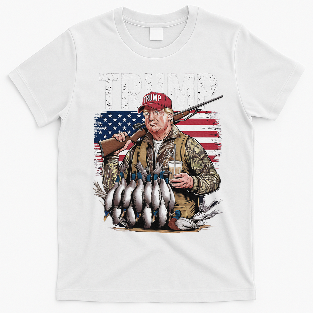 Trump Hunting Duck Hello Hunting Camo Hunting T-Shirt - White