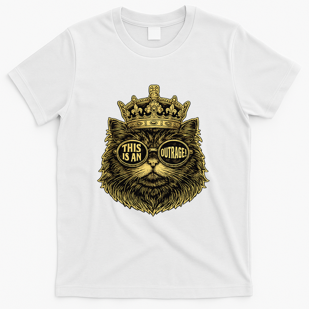 This Is An Outrage Funny Princess Cat Donut Gold T-Shirt - White