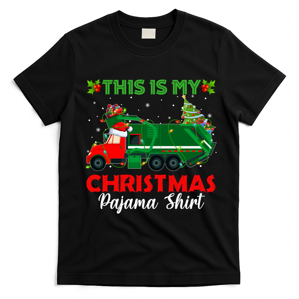 This Is My Christmas Pajama Gift Santa Garbage Truck Xmas Cute Gift T-Shirt - Black