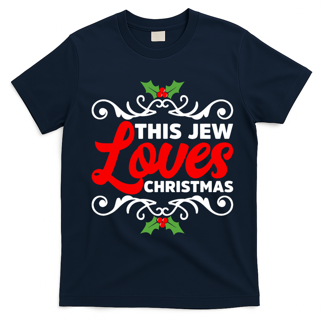 This Jew Loves Christmas Eve Celebration Winter Xmas T-Shirt - Navy Blue