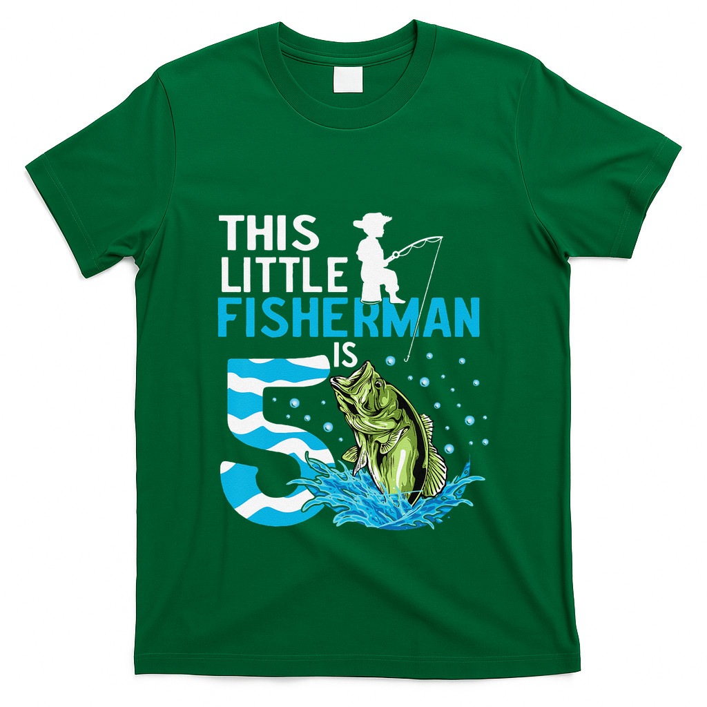 This Little Fisherman Is 5 Fishing 5 Years Old Birthday T-Shirt