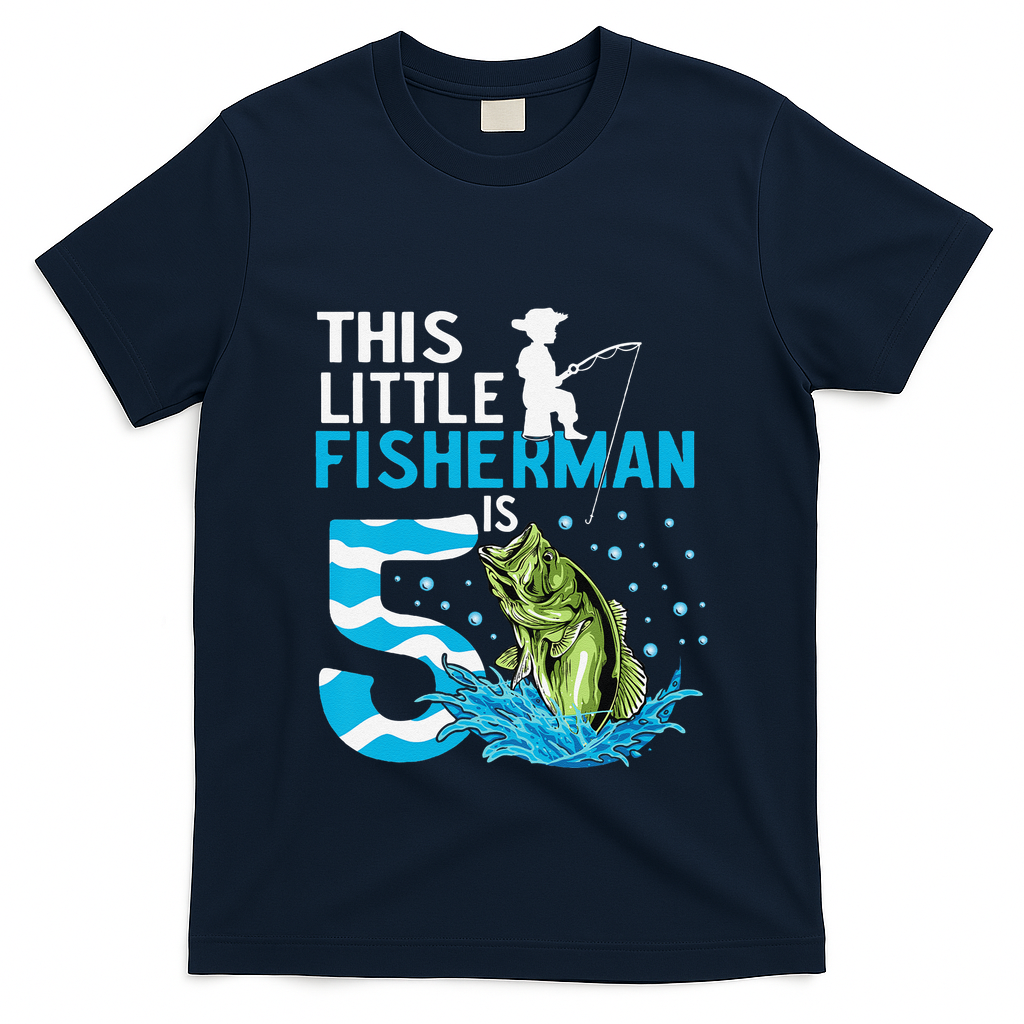 This Little Fisherman Is 5 Fishing 5 Years Old Birthday T-Shirt