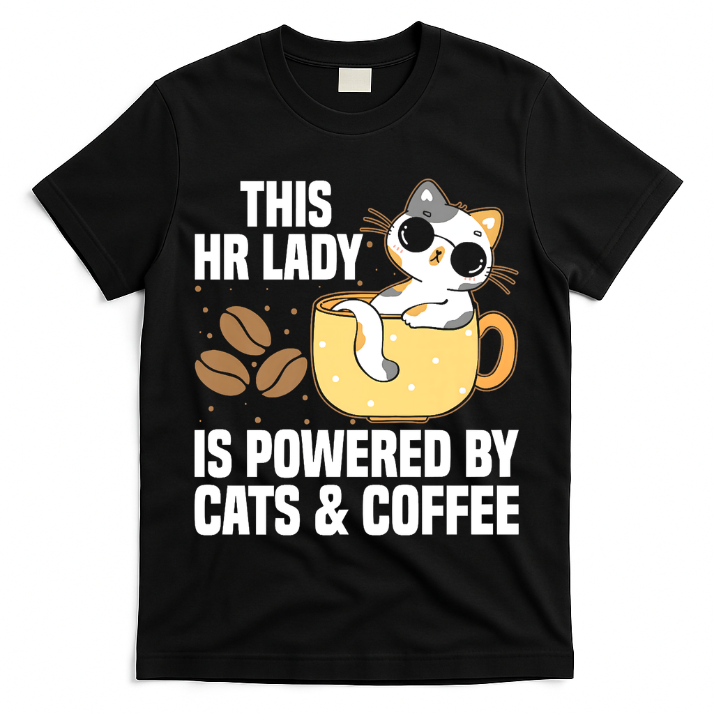This Lady Is Powered By Cats & Coffee Expressive Design T-Shirt