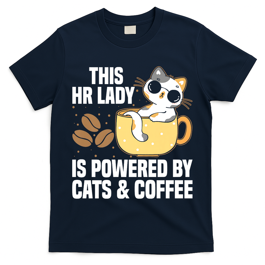 This Lady Is Powered By Cats & Coffee Expressive Design T-Shirt