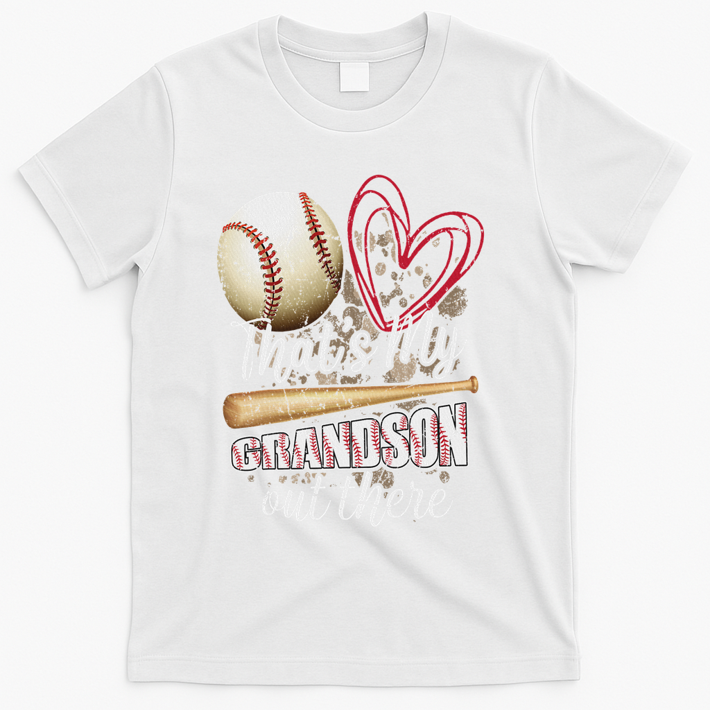 Thats My Grandson Out There Cool Family Baseball Biggest Fan T-Shirt - White