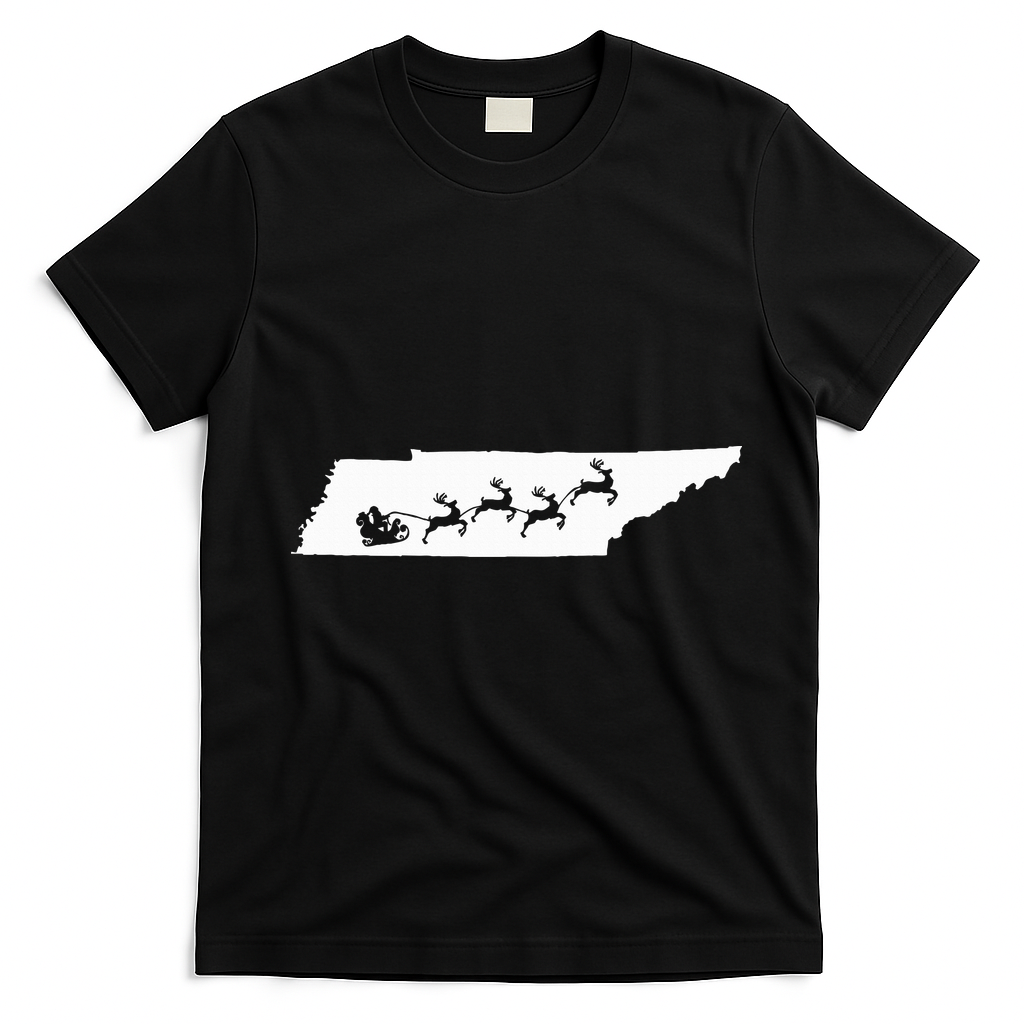 Tennessee Map Santa Christmas Reindeer Xmas T-Shirt - Black