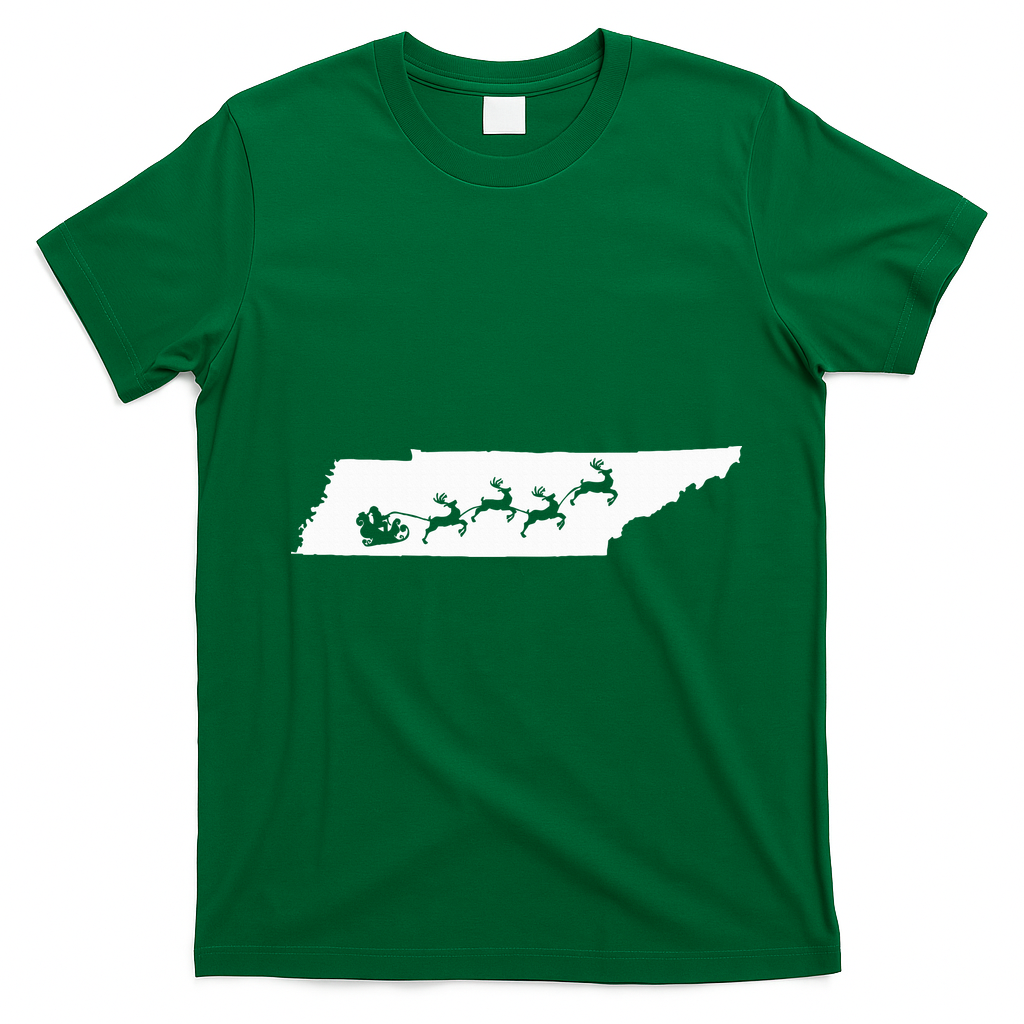 Tennessee Map Santa Christmas Reindeer Xmas T-Shirt - Irish Green