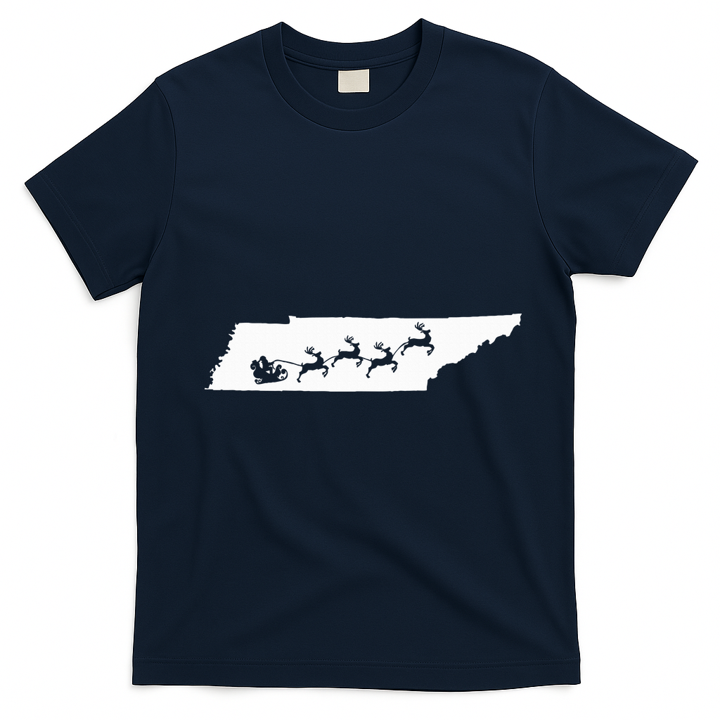 Tennessee Map Santa Christmas Reindeer Xmas T-Shirt - Navy Blue