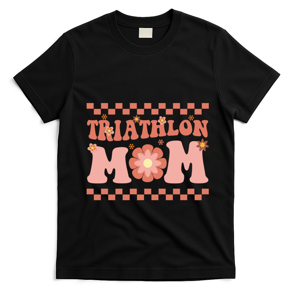 Triathlon Mom Swim Bike Run Triathlete Mama Gift Cute Gift T-Shirt - Black