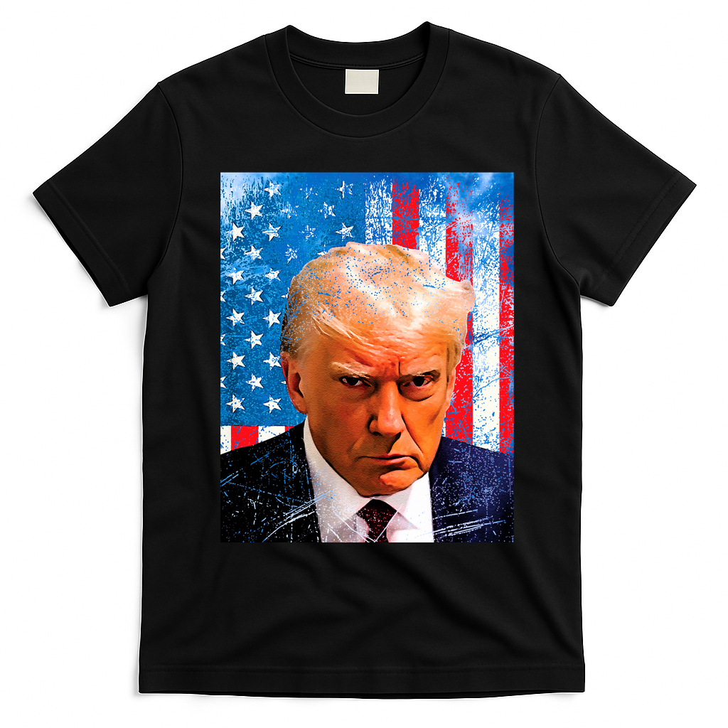 Trump Mug Shot Patriotic Jumbo Size T-Shirt - Black