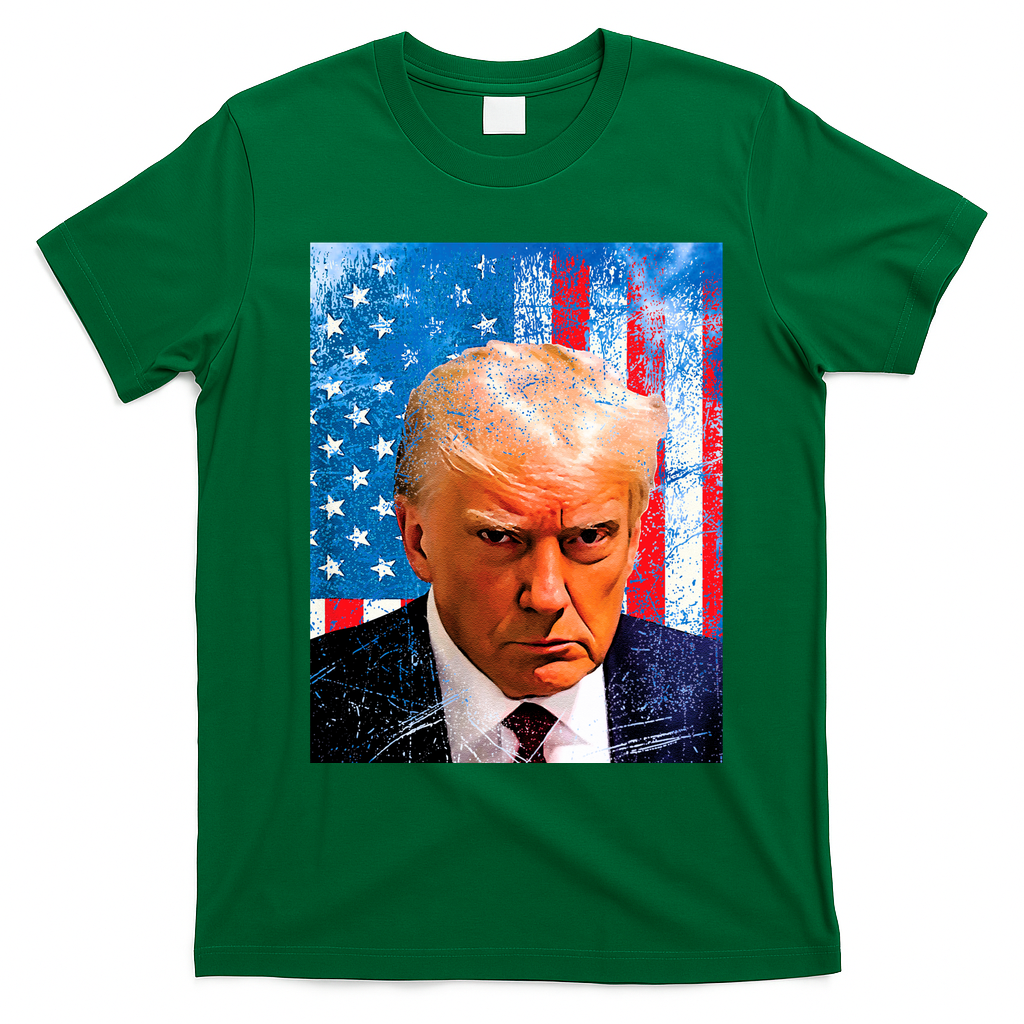 Trump Mug Shot Patriotic Jumbo Size T-Shirt - Irish Green