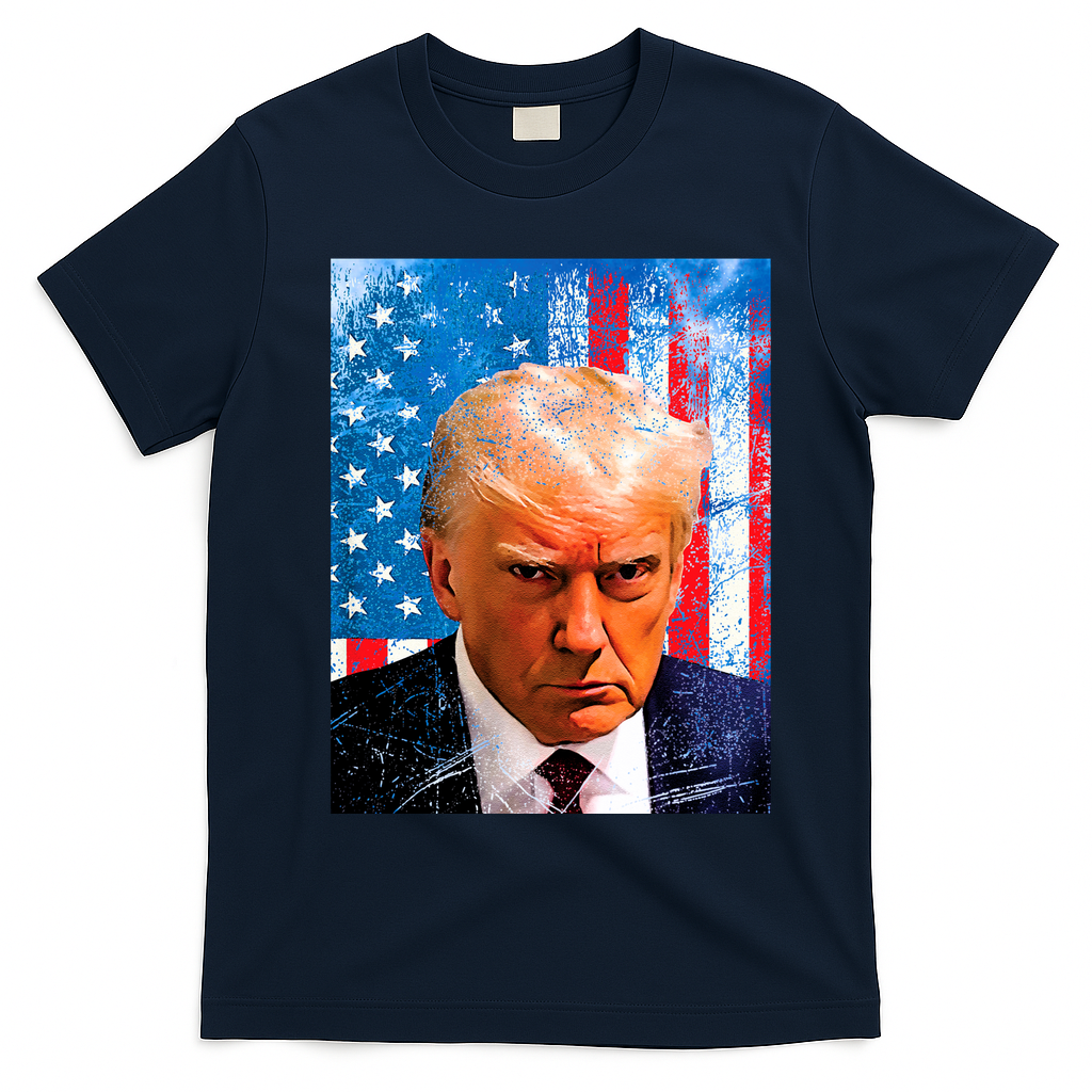Trump Mug Shot Patriotic Jumbo Size T-Shirt - Navy Blue